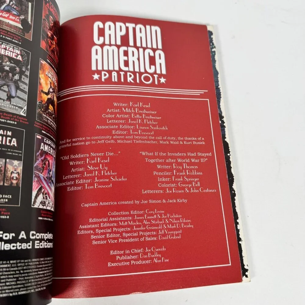 Marvel Captain America Patriot Trade Paperback Comic‎ Book 2011 First Printing